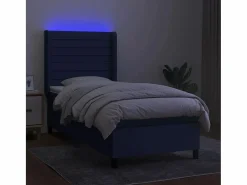 Clicnbuy Cama box spring colchón y luces LED tela azul 90x190 cm Best