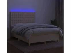 Clicnbuy Somier - 140X190Cm|Cama box spring colchón y luces LED tela crema 140x190 cm