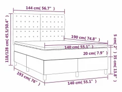 Clicnbuy Somier - 140X190Cm|Cama box spring colchón y luces LED tela crema 140x190 cm