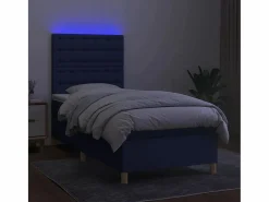 Clicnbuy Cama box spring colchón y luces LED tela azul 90x190 cm