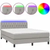 Cama box spring colchón y luces LED tela gris claro 140x190 cm^Clicnbuy Sale