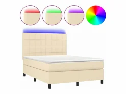 Cama box spring colchón y luces LED tela crema 140x190 cm^Clicnbuy Best