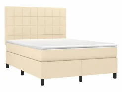 Cama box spring colchón y luces LED tela crema 140x190 cm^Clicnbuy Best