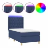 Cama box spring colchón y luces LED tela azul 90x190 cm^Clicnbuy Hot