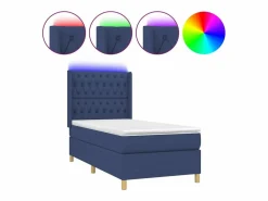 Cama box spring colchón y luces LED tela azul 90x190 cm^Clicnbuy Hot