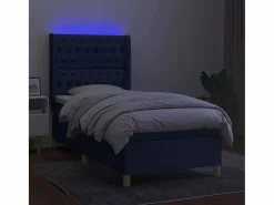Cama box spring colchón y luces LED tela azul 90x190 cm^Clicnbuy Hot