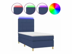 Clicnbuy Cama box spring colchón y luces LED tela azul 90x190 cm Clearance