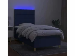 Clicnbuy Cama box spring colchón y luces LED tela azul 90x190 cm Clearance