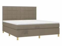 Clicnbuy Cama box spring colchón y luces LED tela gris taupe 180x200 cm Hot