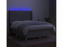 Cama box spring colchón y luces LED tela gris claro 140x190 cm^Clicnbuy Sale
