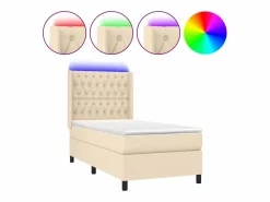 Cama box spring colchón y luces LED tela color crema 90x190 cm^Clicnbuy Discount