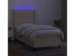 Cama box spring colchón y luces LED tela color crema 90x190 cm^Clicnbuy Discount