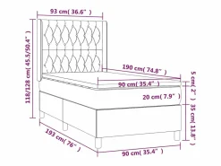 Cama box spring colchón y luces LED tela color crema 90x190 cm^Clicnbuy Discount