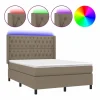 Cama box spring colchón y luces LED tela gris taupe 140x200 cm^Clicnbuy Clearance