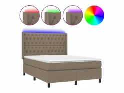 Cama box spring colchón y luces LED tela gris taupe 140x200 cm^Clicnbuy Clearance