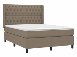 Cama box spring colchón y luces LED tela gris taupe 140x200 cm^Clicnbuy Clearance