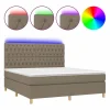 Clicnbuy Cama box spring colchón y luces LED tela gris taupe 180x200 cm Outlet