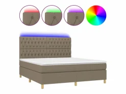 Clicnbuy Cama box spring colchón y luces LED tela gris taupe 180x200 cm Outlet