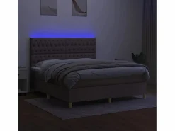 Clicnbuy Cama box spring colchón y luces LED tela gris taupe 180x200 cm Outlet