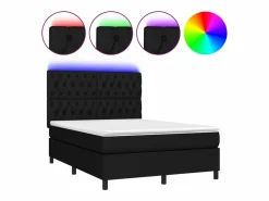 Cama box spring colchón y luces LED tela negro 140x190 cm^Clicnbuy Sale