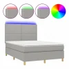 Clicnbuy Cama box spring colchón y luces LED tela gris claro 140x190 cm Hot