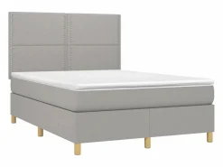 Clicnbuy Cama box spring colchón y luces LED tela gris claro 140x190 cm Hot