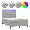 Clicnbuy Somier Tapizado|Somier - 140X190Cm|Cama box spring colchón y luces LED tela gris claro 140x190 cm