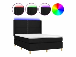 Clicnbuy Somier - 140X190Cm|Cama box spring colchón y luces LED tela negro 140x190 cm