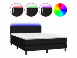 Cama box spring colchón y luces LED tela negro 140x190 cm^Clicnbuy Clearance