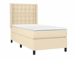 Clicnbuy Somier Tapizado|Somier - 90X190Cm|Cama box spring colchón y luces LED tela color crema 90x190 cm