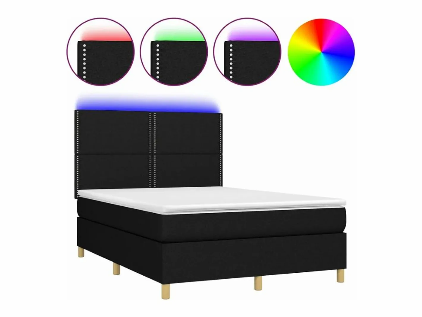 Cama box spring colchón y luces LED tela negro 140x190 cm^Clicnbuy Clearance