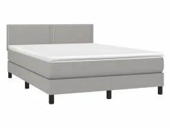 Clicnbuy Cama box spring colchón y luces LED tela gris claro 140x190 cm Best