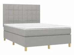 Cama box spring colchón y luces LED tela gris claro 140x190 cm^Clicnbuy Clearance