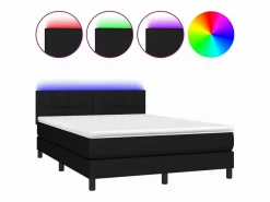 Clicnbuy Cama box spring colchón y luces LED tela negro 140x190 cm Online