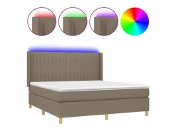 Cama box spring colchón y luces LED tela gris taupe 180x200 cm^Clicnbuy New