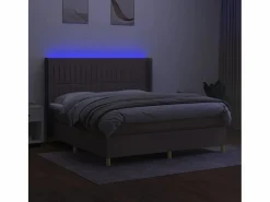 Cama box spring colchón y luces LED tela gris taupe 180x200 cm^Clicnbuy New