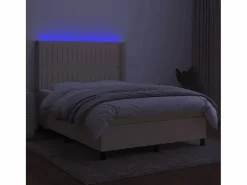 Clicnbuy Cama box spring colchón y luces LED tela crema 140x190 cm