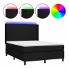Cama box spring colchón y luces LED tela negro 140x190 cm^Clicnbuy Clearance