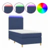Clicnbuy Somier Tapizado|Somier - 90X190Cm|Cama box spring colchón y luces LED tela azul 90x190 cm