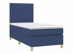 Clicnbuy Somier Tapizado|Somier - 90X190Cm|Cama box spring colchón y luces LED tela azul 90x190 cm