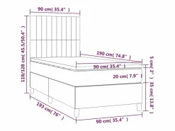 Clicnbuy Somier Tapizado|Somier - 90X190Cm|Cama box spring colchón y luces LED tela azul 90x190 cm