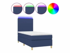 Clicnbuy Cama box spring colchón y luces LED tela azul 90x190 cm Sale