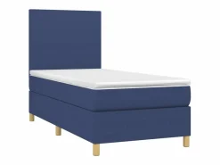 Clicnbuy Cama box spring colchón y luces LED tela azul 90x190 cm Sale