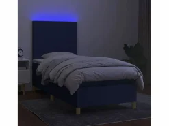 Clicnbuy Cama box spring colchón y luces LED tela azul 90x190 cm Sale