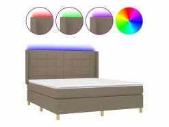 Cama box spring colchón y luces LED tela gris taupe 180x200 cm^Clicnbuy Sale