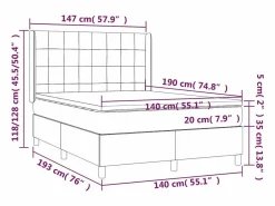 Clicnbuy Somier Tapizado|Somier - 140X190Cm|Cama box spring colchón y luces LED tela gris claro 140x190 cm