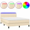 Clicnbuy Cama box spring colchón y luces LED tela crema 140x190 cm Hot