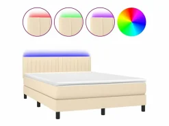 Clicnbuy Cama box spring colchón y luces LED tela crema 140x190 cm Hot