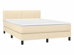 Clicnbuy Cama box spring colchón y luces LED tela crema 140x190 cm Hot