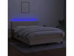 Clicnbuy Cama box spring colchón y luces LED tela crema 140x190 cm Hot
